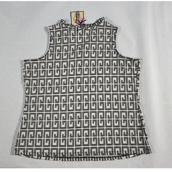 80 Park Sleeveless Top Geometric Print Ruffle Neck Keyhole Blouse 1X - Picture 5 of 8